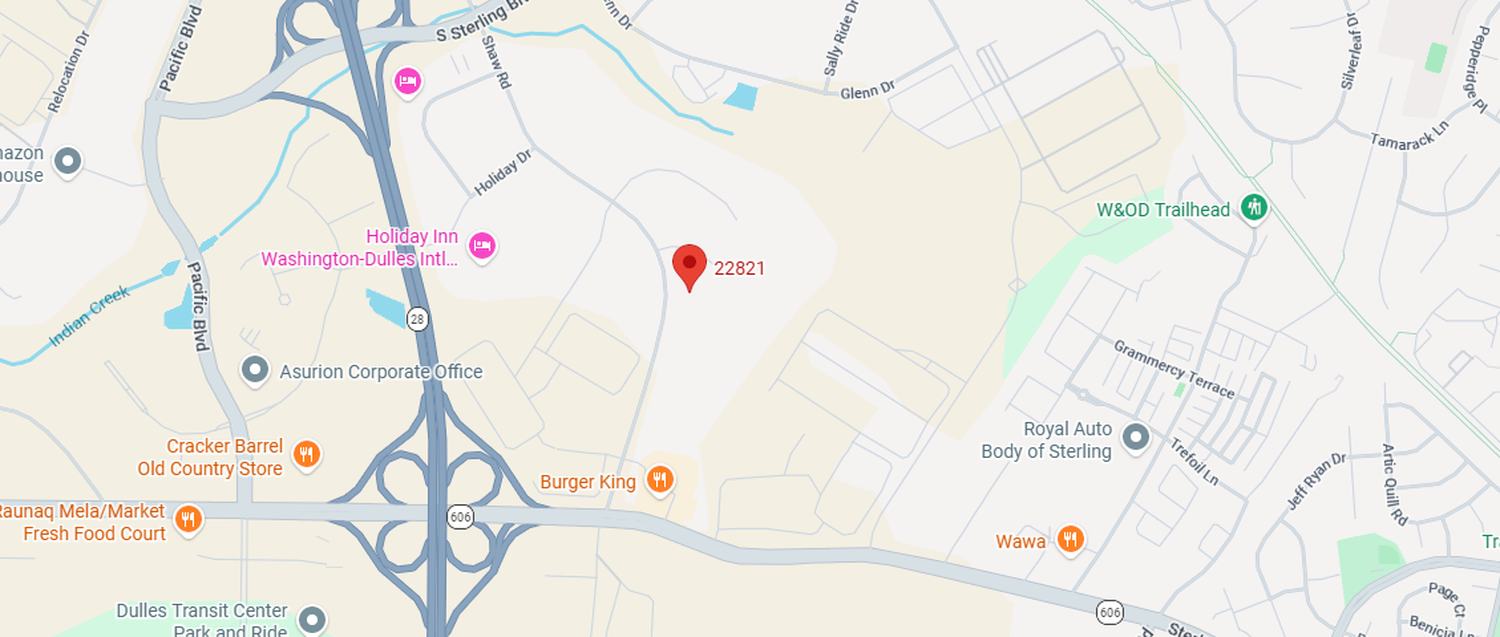 Map showing 22821 Silverbrook Center Drive, Sterling VA, near Route 28 and Route 606